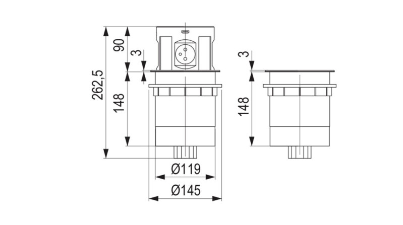 Elektrická výsuvná zásuvka – 4x 230V, USB-A/C, RJ45, HDMI, Bezdrátové nabíjení
